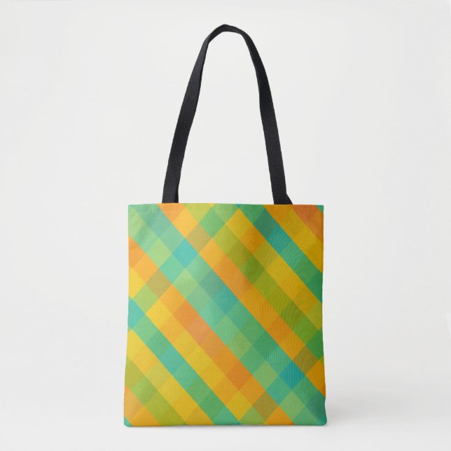 Madras Karo Revival - Vibrant Diagonal Karierte Ta Tasche (Vorderseite)