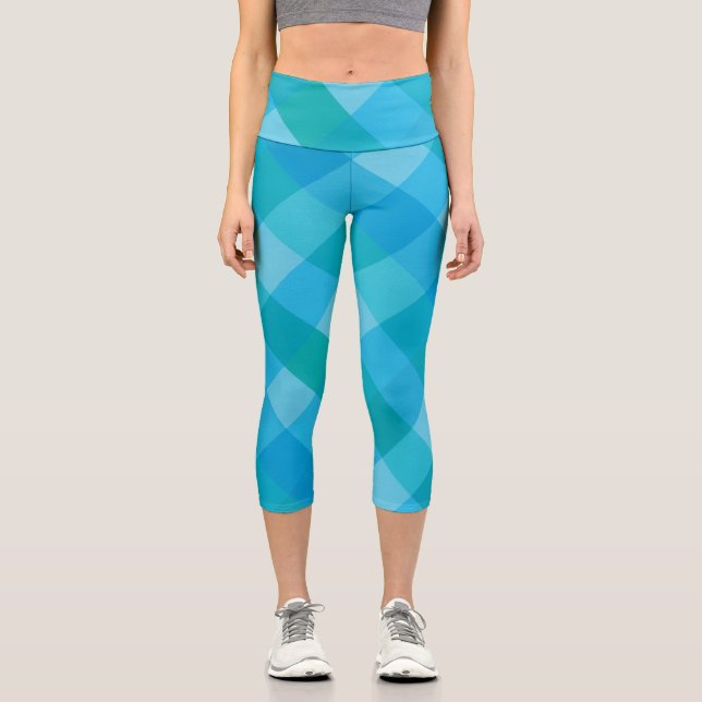 Madras Moment - Blaugrünes Kariertes Hochwald-Kaps Capri Leggings (Vorderseite)