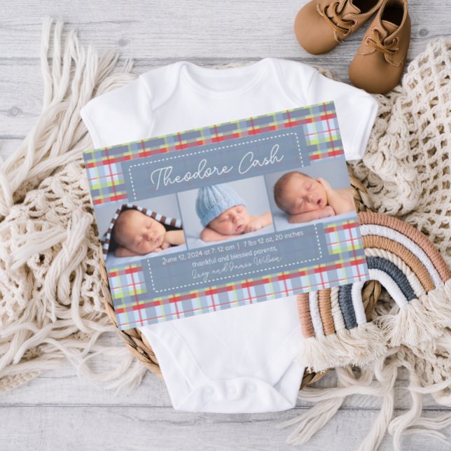 Madras Plaid Baby Faire-part de naissance (madras plaid, baby announcement template, birth announcement, boy birth announcement, traditional)