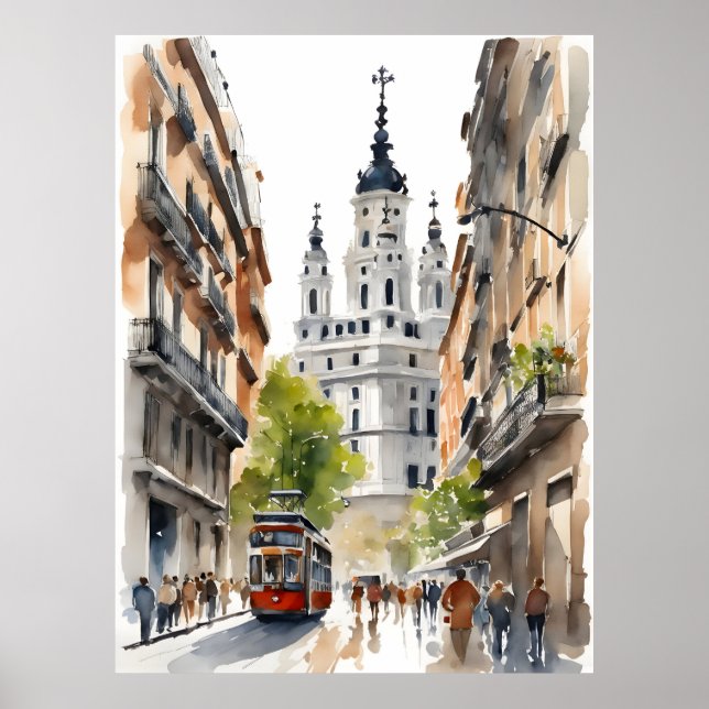 Madrid Aquarellkunst Poster (Vorne)