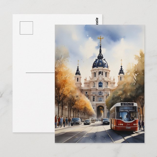 Madrid Aquarellkunst Postkarte (Vorne/Hinten)