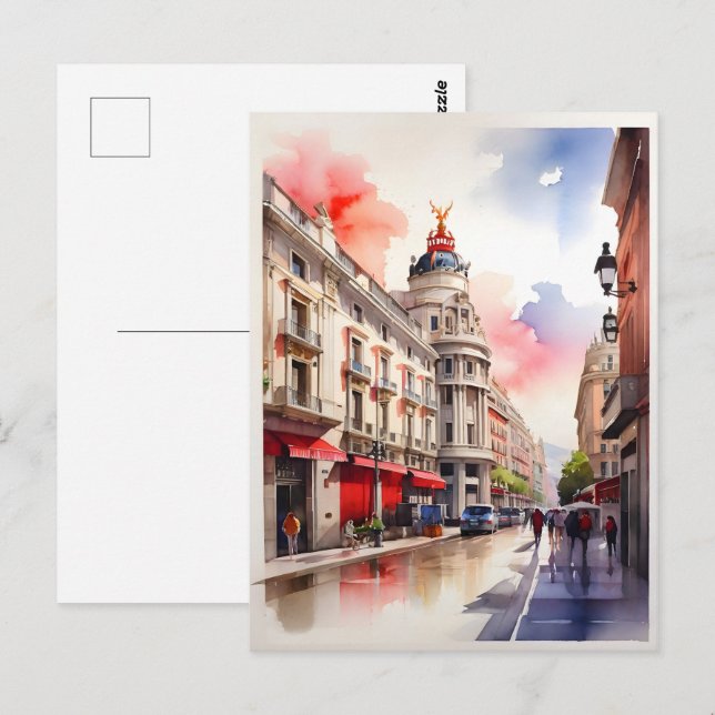 Madrid Aquarellkunst Postkarte (Vorne/Hinten)