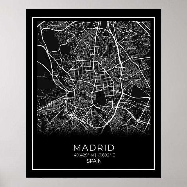 Madrid City Map - Madrid Black Map Poster (Vorne)