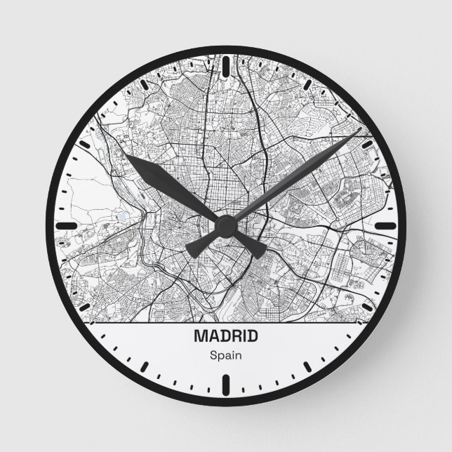 Madrid Clock City Line Art Runde Wanduhr (Vorderseite)