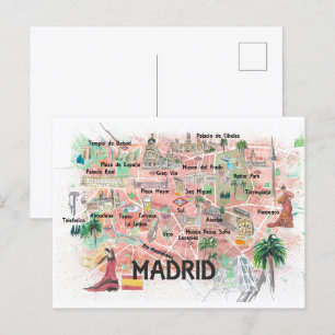 Madrid Espagne Carte de Voyage Illustrée avec Rout