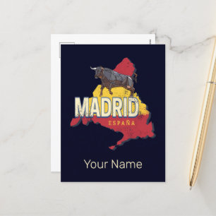 Madrid Espagne Rétro Carte Région Vintage Bull