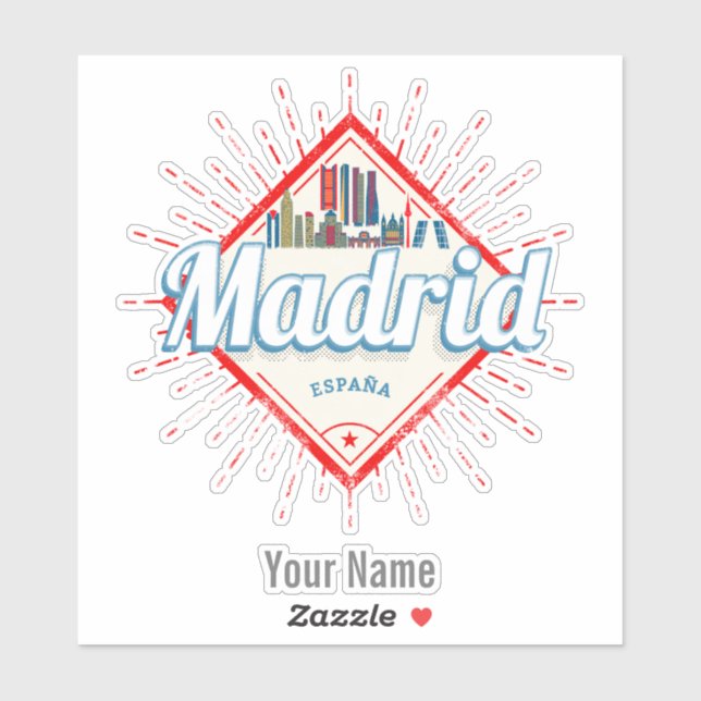 Madrid Hauptstadt Spanien Retro Skyline Vintag Aufkleber (Blatt)