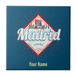 Madrid Hauptstadt Spanien Retro Skyline Vintag Fliese