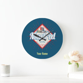 Madrid Hauptstadt Spanien Retro Skyline Vintag Große Wanduhr