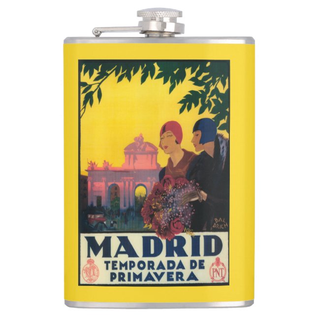 Madrid im Frühjahr-Reise-fördernden Plakat Flachmann (Vorderseite)