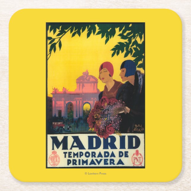 Madrid im Frühjahr-Reise-fördernden Plakat Rechteckiger Pappuntersetzer (Vorderseite)