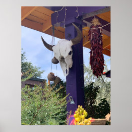 Madrid NM Bull Skull Red Chile ristra Poster