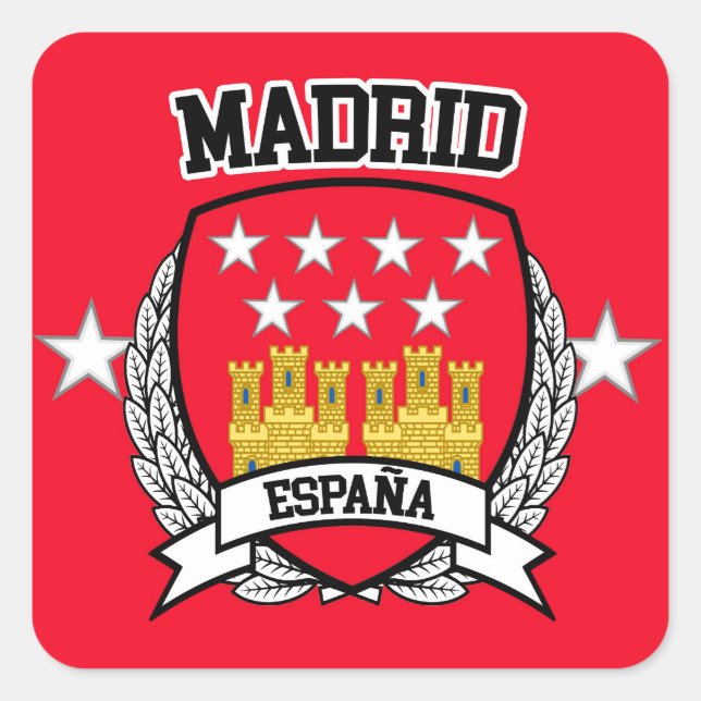 Madrid Quadratischer Aufkleber (Vorderseite)