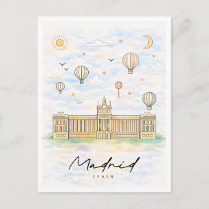 Madrid Skyline Aquarell Spanien Reise Feiertagspostkarte
