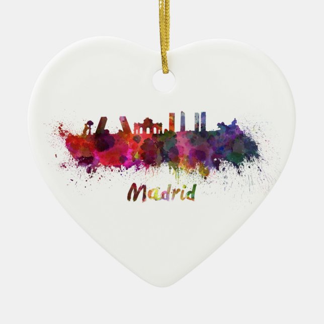 Madrid skyline im Watercolor Keramikornament (Vorne)