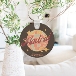 Madrid Spain Disco Ball Retro Vintag Schlüsselanhänger