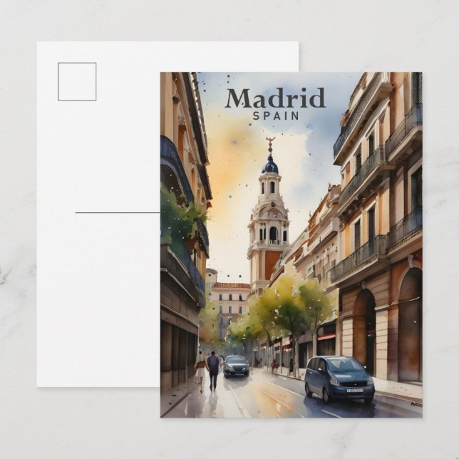 Madrid Spanien Aquarellbilder Reisen Postkarte (Vorne/Hinten)
