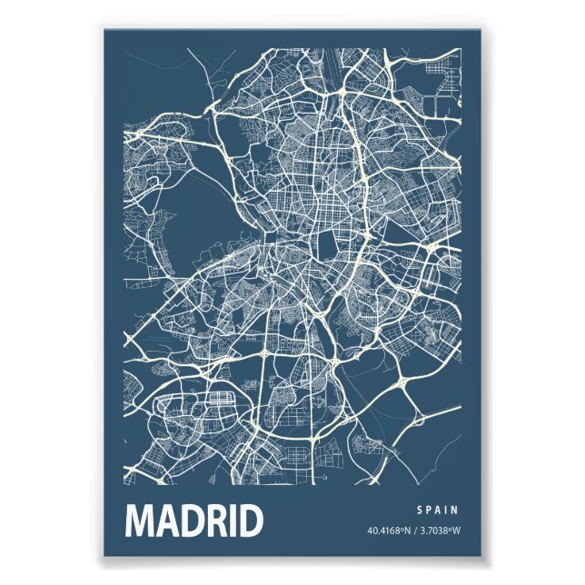 Madrid - Spanien Blueprint City Map Fotodruck (Vorne)