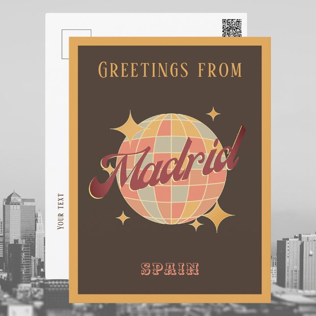 Madrid Spanien Disco Ball Retro Vintage Postkarte (Von Creator hochgeladen)