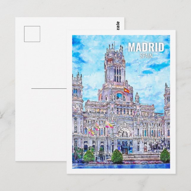 Madrid Spanien Fantastischer Ausflugsort Watercolo Postkarte (Vorne/Hinten)