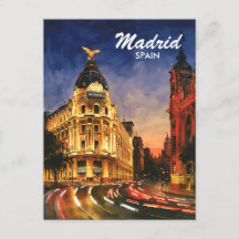 Madrid Spanien Gran Via Nacht Aquarell Stadtansich