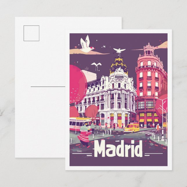 Madrid Spanien Jahrgang Reise Illustration Postkarte (Vorne/Hinten)