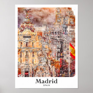 Madrid Spanien Kunst Reise Aquarell Handgezeichnet Poster