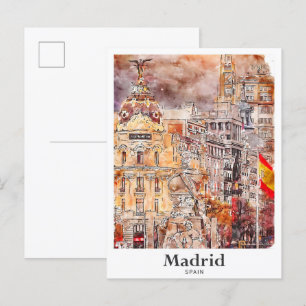 Madrid Spanien Kunst Reise Aquarell Handgezeichnet Postkarte