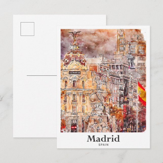 Madrid Spanien Kunst Reisen Wasserfarben Hand zeic Postkarte (Vorne/Hinten)