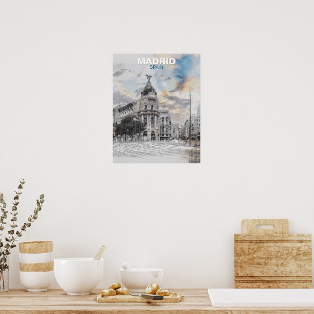 Madrid Spanien Mauer Kunst - Vintages Stadtbild Poster (Küche)