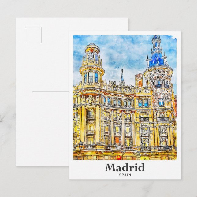 Madrid Spanien Reisen Wasserfarbenhandzeichnung Postkarte (Vorne/Hinten)