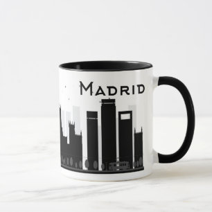Madrid, Spanien schwarze u. weiße Stadt-Skyline Tasse
