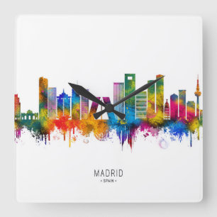 Madrid Spanien Skyline Quadratische Wanduhr