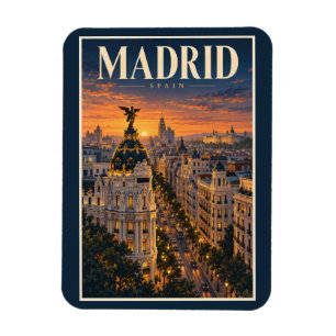 Madrid Spanien Sonnenuntergang Illustration Reise  Magnet