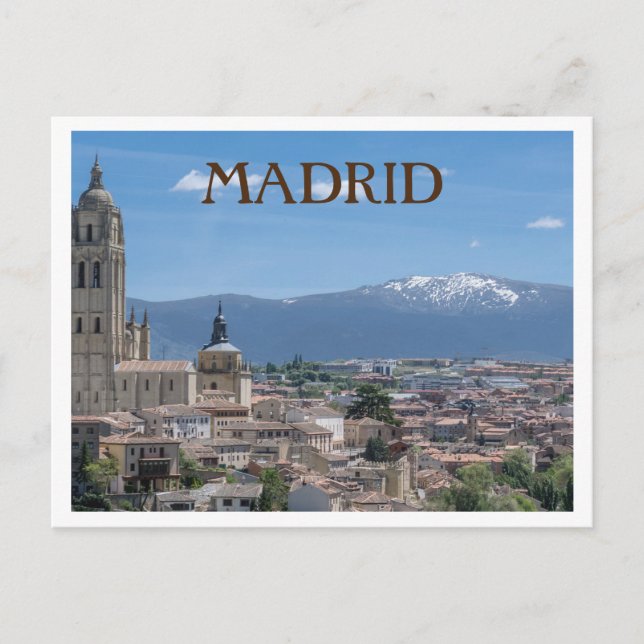 Madrid, Spanien Stadt Aussicht mit Bergen Postkarte (Vorderseite)