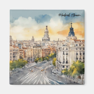Madrid Spanien Stadt Silhouette Aquarellbilder Magnet