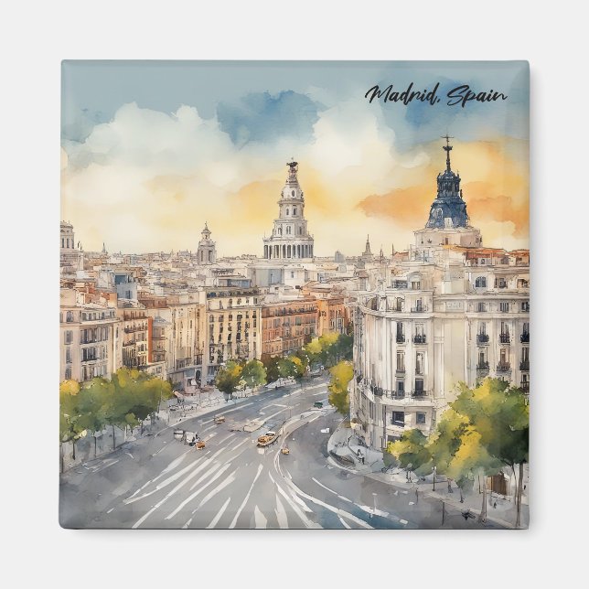 Madrid Spanien Stadt Silhouette Aquarellbilder Magnet (Vorne)