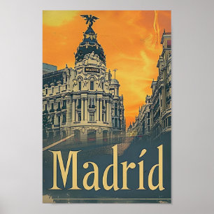 Madrid Spanien Vintag Retro Travel Illustration Poster