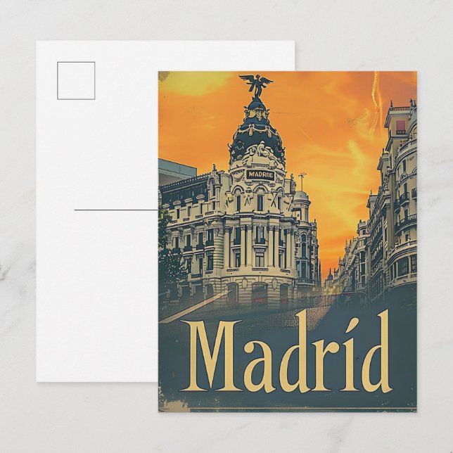 Madrid Spanien Vintag Retro Travel Illustration Postkarte (Vorne/Hinten)