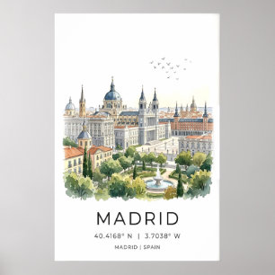 Madrid Stadtansicht Kunst Druck Skyline, Brunnen Poster