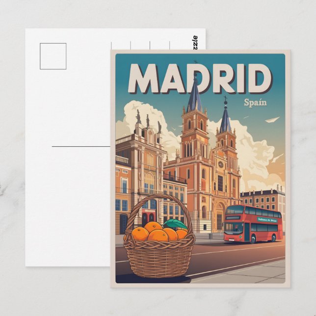 Madrider Busspain Vintage Reise Souvenirs, Geschen Postkarte (Vorne/Hinten)