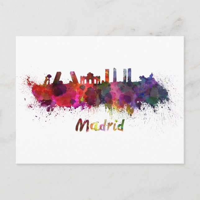 Madrider Skyline in Aquarell Postkarte (Vorderseite)