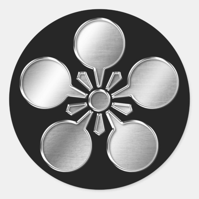 Maeda Clan Kamon Silver Chrome Runder Aufkleber (Vorderseite)
