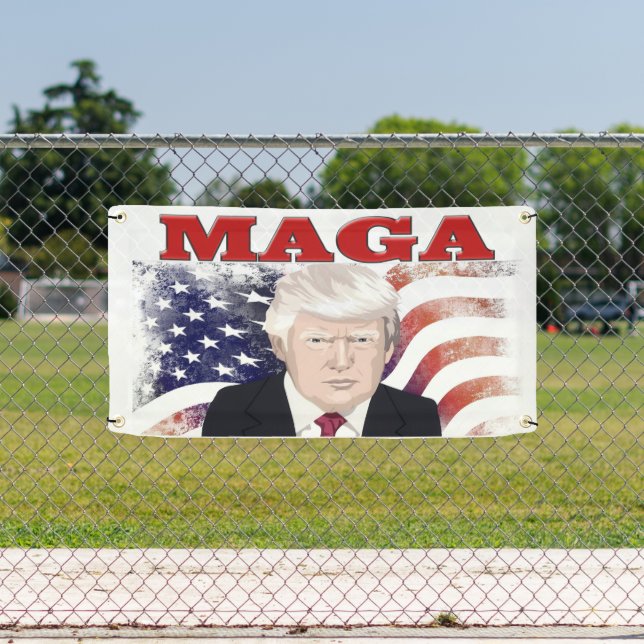MAGA American Flag Trump roter Text Banner (Insitu)