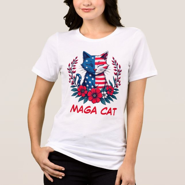 MAGA Cat Trump American Flag Red Blume Patriot Tri-Blend Shirt (Vorderseite)