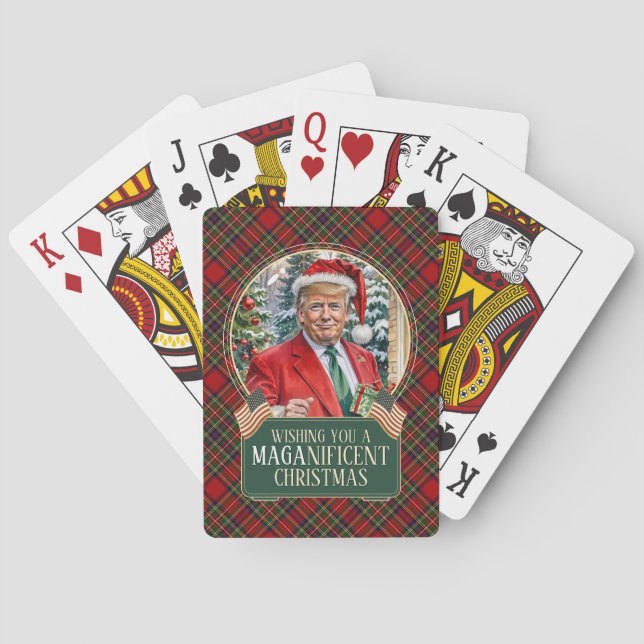 MAGA Christmas Tartan Kariert Santa Trump Rectangl Spielkarten (Rückseite)