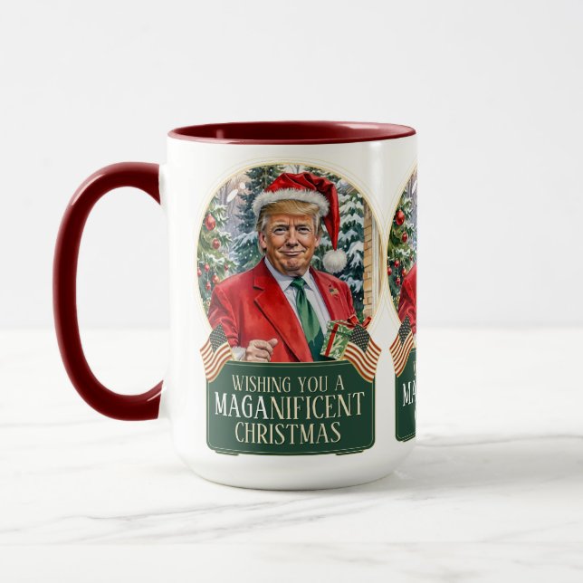 MAGA Christmas Trump Santa Snow Globe Groß Tasse (Links)