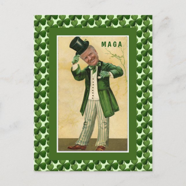 MAGA Donald Trump St. Patrick's Day Kleeblatts Postkarte (Vorderseite)
