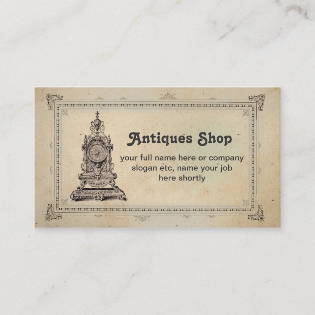magasin d'antiquités ou carte de visite d'objet de (Devant)