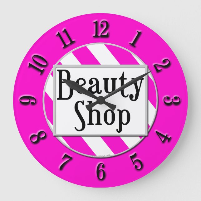 Magasin de beauté rose blanc rayé rétro horloge mu (Recto)